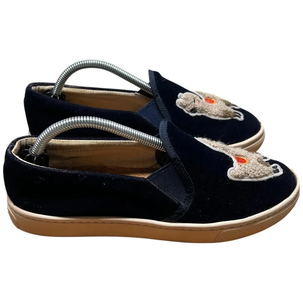 SOLUDOS Women 7 Navy Velvet Llama Alpaca Sneaker Slip On Shoes Flats READ